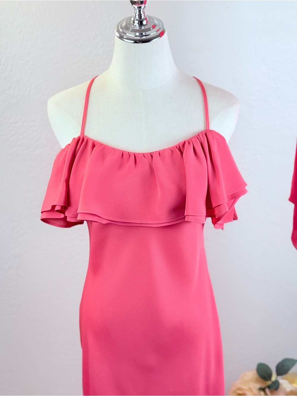 NWT J.Crew Silk Sunset Coral Ruffle Maxi Dress Scarf‎ Coquette BohoChic Luxury 8